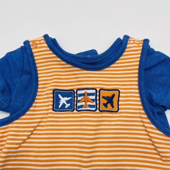Offspring Infant Boys Size 6 Months Embroidered Airplane Striped Overalls 801 - Picture 3 of 6